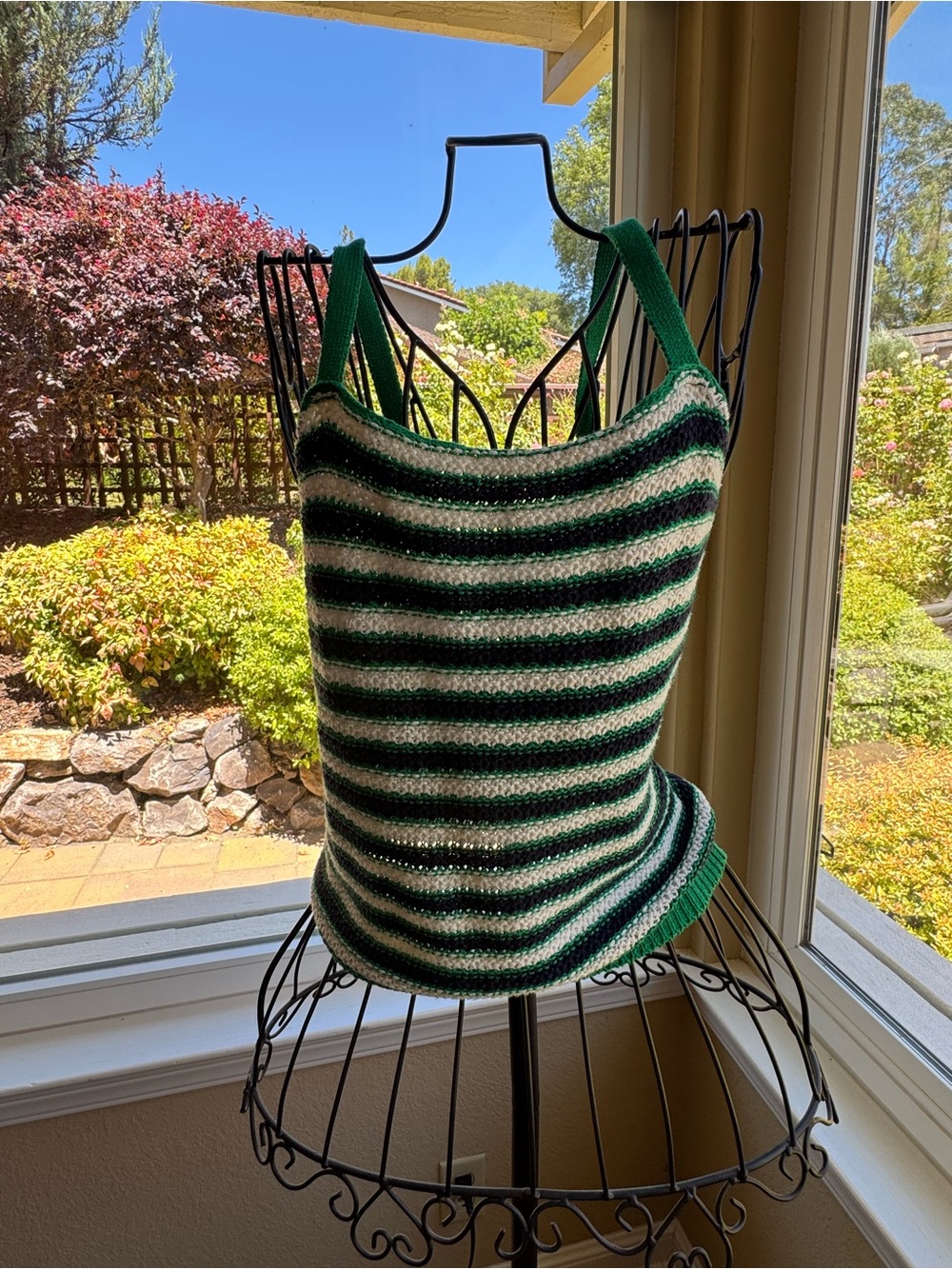 It's Our Time Green and White Striped Knit Camisole